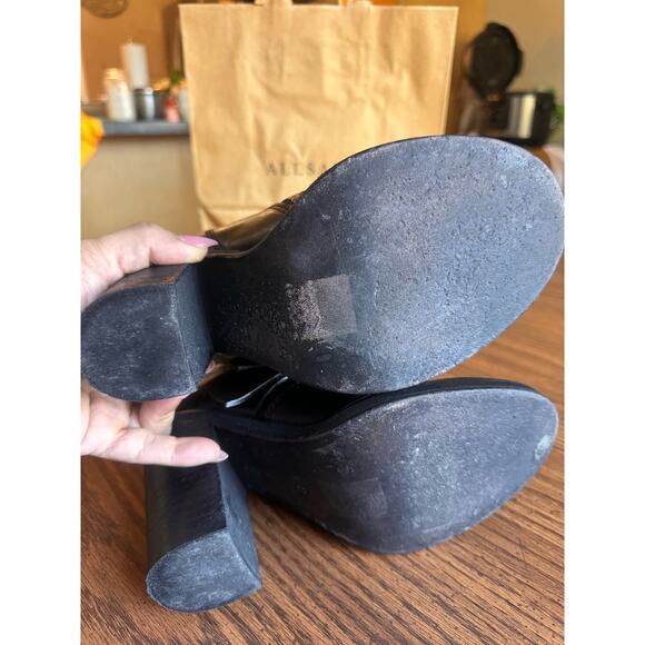 Allsaints Black Moto Shearling Fur Lined Boots Block Heels Chunky size 36 (US6) - Picture 6 of 11